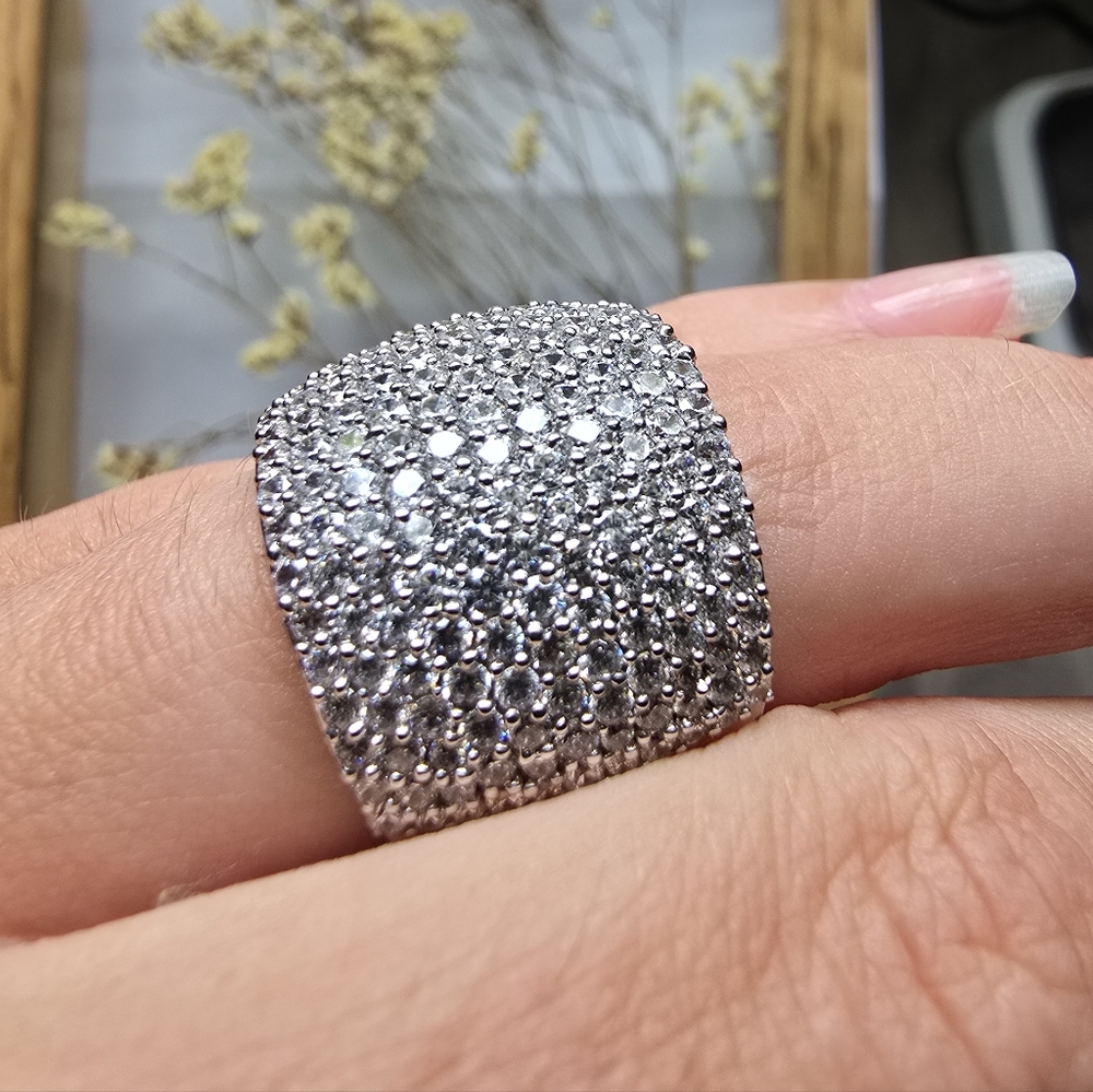 Sterling Silver Pave Statement Ring Size 6.25 | Iced Out Dome Ring | Luxury Glam